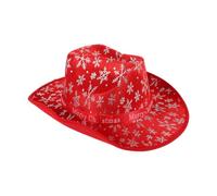 FOMIYES Sombrero de Vaquero Rojo para Navidad Diseño de Reno, Gorro de Santa Claus para Mujer, Tela Cálida y Decorativa para Fiestas y Disfraces Navideños