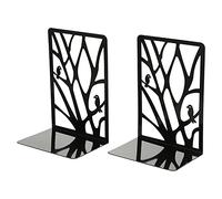FOMIYES Sujetalibros de Metal Negro en Par, Soporte Decorativo para Libros Diseño de Pájaro y Rama Hueca, Organizador Resistente para Estantería de Escritorio en Hogar, Oficina