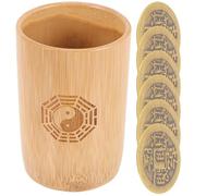 FOMIYES Suministros para Adivinación Monedas de Cobre Chinas y Cubo de Bambú, Juego Completo Diagrama para Lectura del I Ching y Práctica de Tai Chi