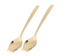 FOMIYES Utensilios de Ensalada de Acero Inoxidable 304, Cubiertos Multifuncionales Dorados 2 Piezas para Ramen y Pasta, Aptos para Lavavajillas, Utensilios Portátiles para Exteriores
