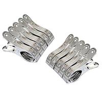 FOMMEN Pinzas de ropa resistentes para exteriores, paquete de 10 clips grandes de acero inoxidable, clips de toalla de playa, abrazaderas de cortina, ropa de metal con punta de goma