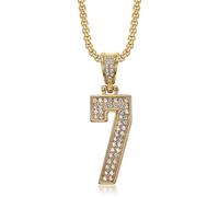 Fomobymi Collar con colgante número 7, collar de hip hop, acero inoxidable chapado en oro al vacío, juego de diamantes número 7, cadena para hombre y mujer, long chain, Acero inoxidable, Diamantes de
