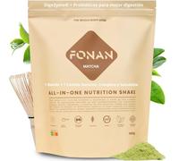 FONAN Batidos Sustitutivos de Comida y Desayuno con Enzimas DigeZyme y Probioticos - Batidos Saciantes Completos y Sanos con Proteina, Carbohidratos, Vitaminas, Minerales y Superalimentos MATCHA
