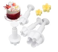 Fondant Flower Cutter - 4 Piece Cookie Mold Set for Cake Decorating, Reusable Baking Tool with Edges, Fondant Sugar Craft Molder for Pie Candy Chocolate Decoration Kids Christmas