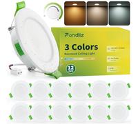 Fondiiz 12 Pack Downlight LED Techo Empotrable Regulable, 3.5W 340LM Focos LED Interior Techo Luz Calida Luz Neutra luz Frío, IP44 Ojos de Buey Empotrable Extraplano per Baño, Corte 55mm-68mm