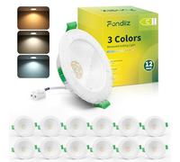 Fondiiz Downlight LED Techo Empotrable, 4W 570LM Foco Empotrable LED Blanco Cálido 3000K Blanco Neutro 4500K Blanca Frío 6000K, IP44 Ojos de Buey para Techo Baño, Corte 68mm-80mm, Pack de 12