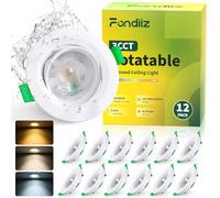 Fondiiz Downlight LED Techo Empotrable Rotable, 5W 480LM Focos LED Interior Techo Blanco Cálido 2700K Blanco Neutro 4000K Blanca Frío 6000K, IP44 Ojos de Buey Extraplano, Corte 70-80mm, Pack de 12