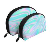 Fondo Abstracto Holográfico En Neón Pastel, Bolsa de Maquillaje de Concha, Monedero pequeño para Mujer, Bolsa de artículos de tocador, Bolsa de cosméticos, 2 Piezas