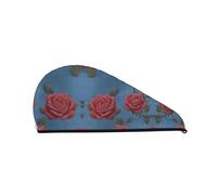 Fondo azul con rosas rosadas Gorro de secado rápido - Gorro de ducha moderno y colorido para mujer - Gorro de ducha cómodo y elegante