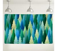 Fondo con patrón de árbol de bosque, decoración geométrica verde y azul para fotografía, suministros de fiesta para interiores y exteriores, fondo de eventos de otoño e invierno, 71 x 43 pulgadas