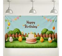 Fondo con temática de animales de feliz cumpleaños, bonito diseño de pollito, decoración de celebración, fondo brillante para fiestas de interiores y exteriores, para fiestas de cumpleaños de niños