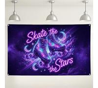 Fondo cósmico de patinaje sobre ruedas, decoraciones de fiesta retro de neón, fondo de fotografía de galaxia violeta para eventos de cumpleaños, uso en interiores y exteriores, 71 x 43 pulgadas