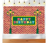 Fondo Cumpleaños Street, Pancarta de Fiesta de Muro Ladrillo Rojo Caricatura para Niños Niñas Decoración Cumpleaños