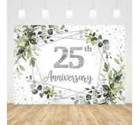 Fondo de 10x7 pies para fotografía de feliz 25 aniversario con vegetación, celebrando 25 años de matrimonio.