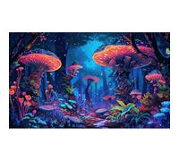 Fondo de acuario de setas, flores brillantes, mariposas, peceras, telón de fondo, decoración de paisaje trippy del país de las maravillas con hongos místicos gigantes, decoración de terrario, 48 x 18