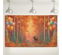 Fondo de alce de bosque otoñal, decoraciones coloridas de otoño, fondo de fotos de cosecha para eventos de temporada, Acción de Gracias y Halloween, 71 x 43 pulgadas