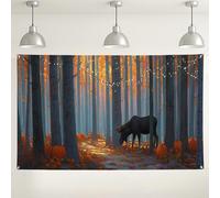 Fondo de alce de bosque otoñal, fondo de fotografía rústica de calabaza otoñal, decoración acogedora de fiesta de escena de naturaleza para Halloween, Acción de Gracias, 71 x 43 pulgadas