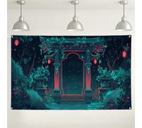Fondo de arco de jardín sereno, decoraciones de fiesta mística floral vibrante, fondo de fotografía inspirado en la naturaleza para interiores y exteriores, para eventos, celebración de otoño, 71 x 43