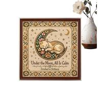Fondo de | Arte bordado con patrón de luna de gato | Tela de fondo para interiores, para dormitorio, comedor, sala de estar, fotografía, reunión familiar, cumpleaños, día de la madre