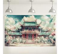 Fondo de arte de arquitectura china, decoración de pared de escena de fantasía vintage, fondo de fotografía elegante para bodas, eventos al aire libre, 71 x 43 pulgadas