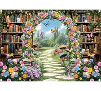 Fondo de biblioteca de jardín de hadas, bosque encantado, cuento de hadas, bosque, libro de cuentos, fondo de fotografía, estantería mágica de hadas, biblioteca, fiesta de cumpleaños para niños