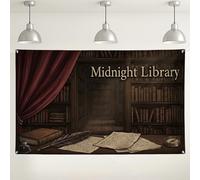 Fondo de biblioteca de medianoche, decoración de pared de escena de librería vintage, fondo de fotografía elegante marrón oscuro para eventos, suministros de fiesta temática literaria, 71 x 43