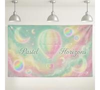 Fondo de bolas de aire caliente pastel, fondo decorativo de horizonte de ensueño para fotografía, ideal para eventos y celebraciones, 71 x 43 pulgadas