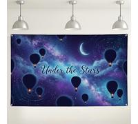 Fondo de bolas de aire caliente Under the Stars, pancarta decorativa de pared con temática de galaxia, fondo de fotografía de horizonte nocturno para fiestas, eventos y celebraciones, 71 x 43 pulgadas