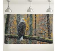 Fondo de bosque de águila calva, fondo de fotografía escénica realista de naturaleza, accesorio de fotos de vida silvestre para eventos, decoración de temporada de otoño, 71 x 43 pulgadas