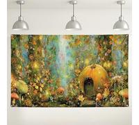 Fondo de bosque de calabaza, fondo de decoración de fantasía de jardín encantado, ideal para eventos de otoño, fotografía de fiesta temática de cuento de hadas, 71 x 43 pulgadas