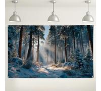 Fondo de bosque de invierno, fondo de fotografía de paisaje nevado, decoraciones rústicas para interiores y exteriores para fiestas, eventos de vacaciones, 71 x 43 pulgadas
