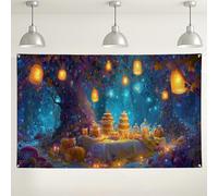 Fondo de bosque encantado de otoño, decoraciones de fiesta de cuento de hadas, faroles de calabaza, fondo de fotografía para Halloween y celebraciones de Acción de Gracias, 71 x 43 pulgadas