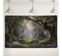 Fondo de bosque encantado, fondo de fotografía de paisaje mágico exuberante, ideal para fiestas y eventos, decoración de primavera/verano, 71 x 43 pulgadas