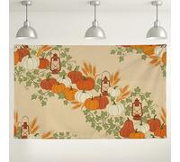 Fondo de calabaza de farol de otoño, fondo de decoración de cosecha vintage, color naranja cálido y verde, suministros para fotomatón de Acción de Gracias, 71 x 43 pulgadas