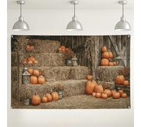 Fondo de calabaza otoñal, decoración rústica de cosecha para fiestas de otoño, fondo de fotografía vintage para eventos de Acción de Gracias, 71 x 43 pulgadas