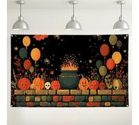 Fondo de caldero de calabaza de Halloween, decoraciones de fiesta retro espeluznantes, perfecto para suministros de cabina de fotos en interiores y exteriores, decoración de festival de otoño de 71 x