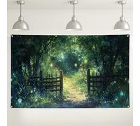 Fondo de camino de bosque místico, paisaje natural encantado para fiestas, fondo mágico para fotografía al aire libre e interior, ideal para Halloween y eventos de otoño, 71 x 43 pulgadas