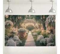 Fondo de camino de jardín de flores, elegante fondo floral para fotos, decoraciones de fiesta de boda, suministros de eventos al aire libre e interior para primavera y verano, 71 x 43 pulgadas