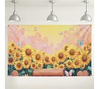 Fondo de campos de girasol, decoración de patrón floral vibrante, fondo de fotografía de verano al aire libre, suministros de fiesta de estilo rústico de 71 x 43 pulgadas