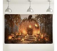 Fondo de casa de calabaza de cuento de hadas, fondo de fotos de fantasía otoñal, decoración de cosecha acogedora para festivales de otoño y eventos de Halloween, 71 x 43 pulgadas