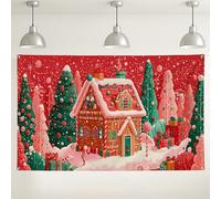 Fondo de casa de jengibre de Navidad, escena festiva del país de las maravillas de invierno, decoraciones navideñas rojas y verdes para cabina de fotos, suministros de fiesta de Navidad, 71 x 43