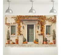 Fondo de casa vintage de otoño, decoración rústica de otoño para fotografía, fondo de imagen acogedor para exteriores e interiores para suministros de fiesta de cosecha, 71 x 43 pulgadas