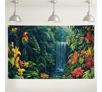 Fondo de cascada de selva tropical, decoraciones florales vibrantes para fiestas, fondo colorido de naturaleza para interiores y exteriores, para eventos y celebraciones, 71 x 43 pulgadas