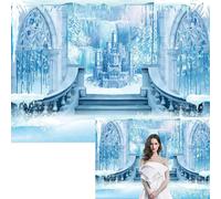 Fondo de castillo congelado de 7x5 pies, paisaje invernal de ensueño, fondo de fotografía de castillo de hielo azul, hielo congelado, fondo de