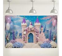 Fondo de castillo de cuento de hadas, decoración de fiesta de princesa floral de melocotón, fondo de fotografía para interiores y exteriores, para celebración de cumpleaños, tema de primavera, 71 x 43