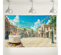 Fondo de celebración de pueblo festivo, fondo de fotos de escena callejera fantástica, perfecto para fiestas de cumpleaños, reuniones al aire libre, festivales de primavera, 71 x 43 pulgadas
