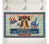 Fondo de celebración patriótica, decoraciones vintage del Día de la Independencia de Estados Unidos, fondo de patrón de estrella roja y azul para eventos de fiesta, tema de 250 años de libertad, 71 x