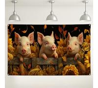 Fondo de cerdo de animales de granja, decoraciones rústicas de fiesta de cosecha de otoño, bonito fondo de girasol para eventos de fotografía, suministros de temporada de otoño de 71 x 43 pulgadas