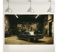 Fondo de cochera de coche vintage, fondo de fotografía retro de taller automotriz, decoración clásica de vehículo para eventos de estudio, ideal para espectáculos automotrices y fiestas temáticas de