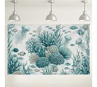 Fondo de coral oceánico, decoración artística de vida marina, fondo de fotografía subacuática azul aguamarina para eventos y fiestas, 71 x 43 pulgadas